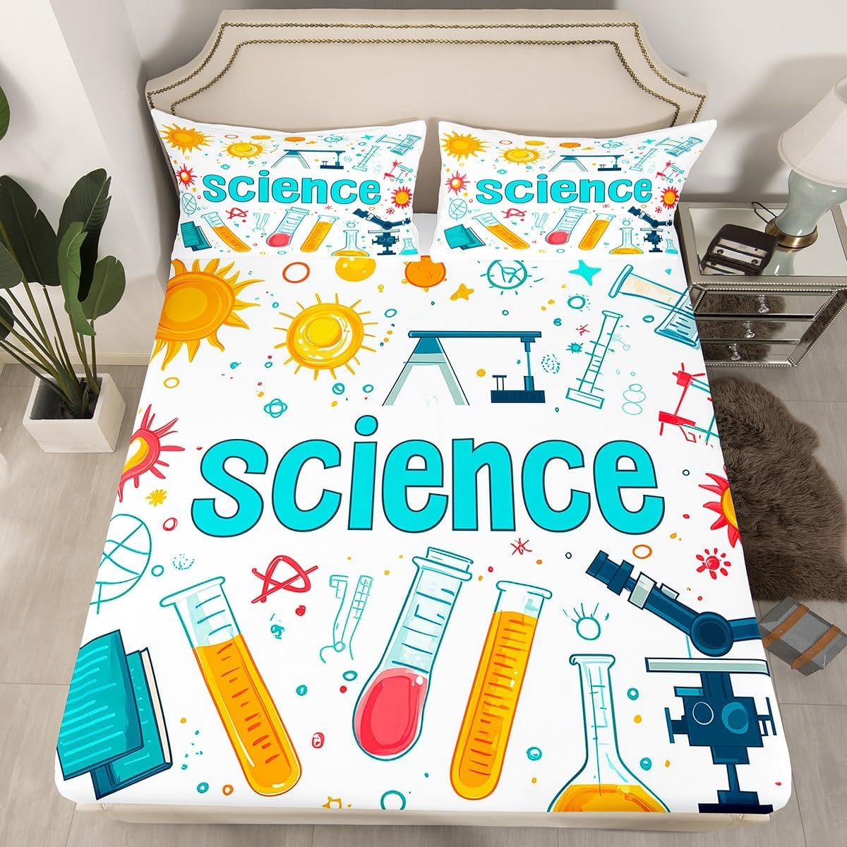 Chemistry Bed Sheets for Kids Teens Girls Boys,Chemical Experiment Fitted Sheet Twin,Science Themed Sheets for Math Lovers,Chemistry Lab Bedding Set,White and Black