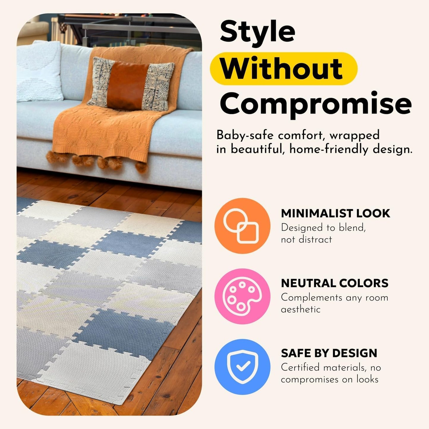 MioTetto Baby Play Mat, Soft Foam Floor Tiles for Kids. Adjustable Interlocking Foam Tiles, Fits with 50x50 Playpen Baby mat for Crawling & Development, Safe & Non-Toxic Playmat for Babies 6-12 Months