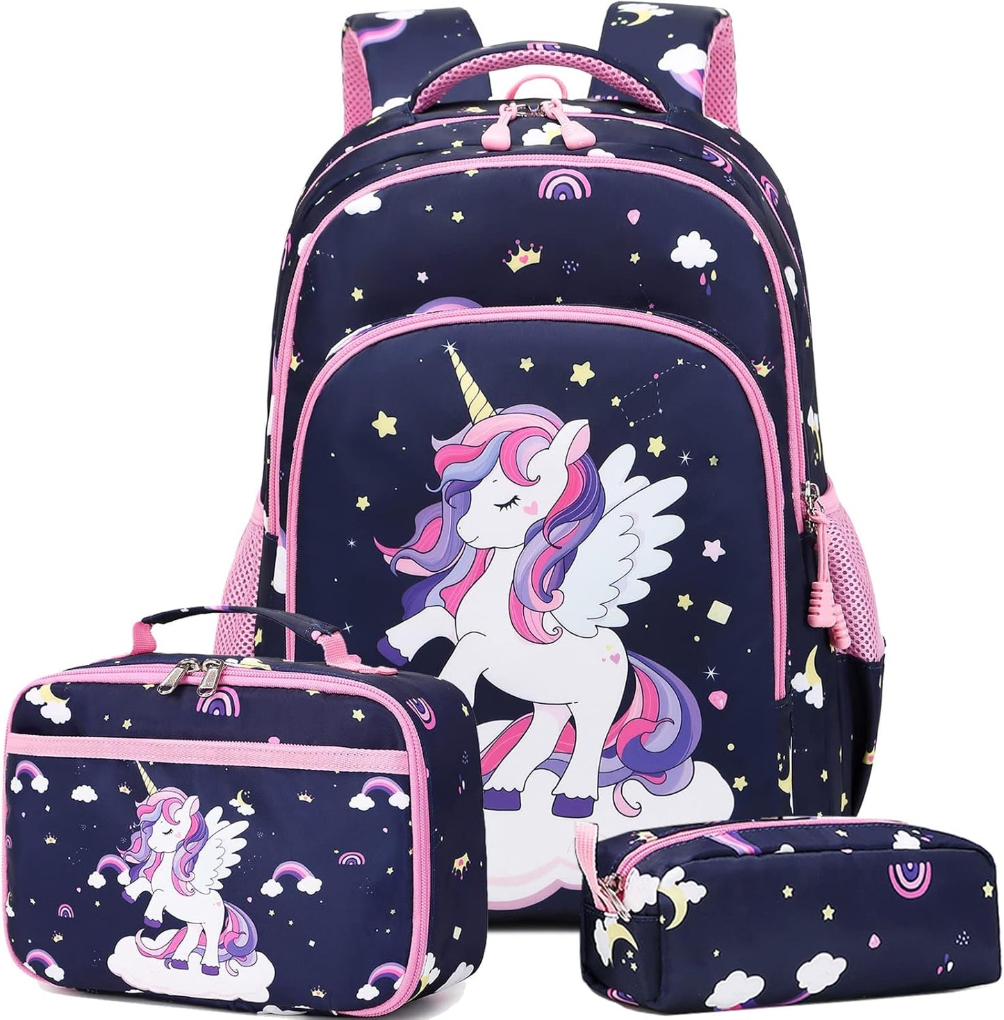 Girls Backpack for Elementary Unicorn Backpack Kids Backpack School Bookbag for Girls 3 in 1 Set Back to School