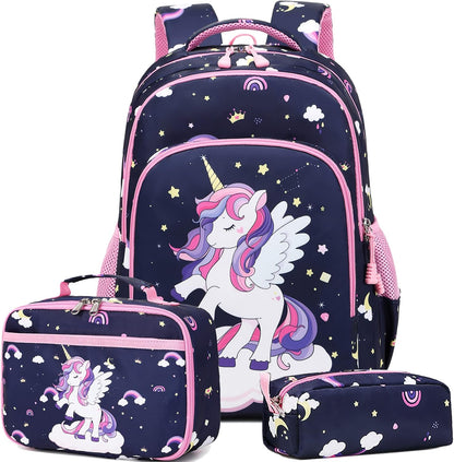 Girls Backpack for Elementary Unicorn Backpack Kids Backpack School Bookbag for Girls 3 in 1 Set Back to School
