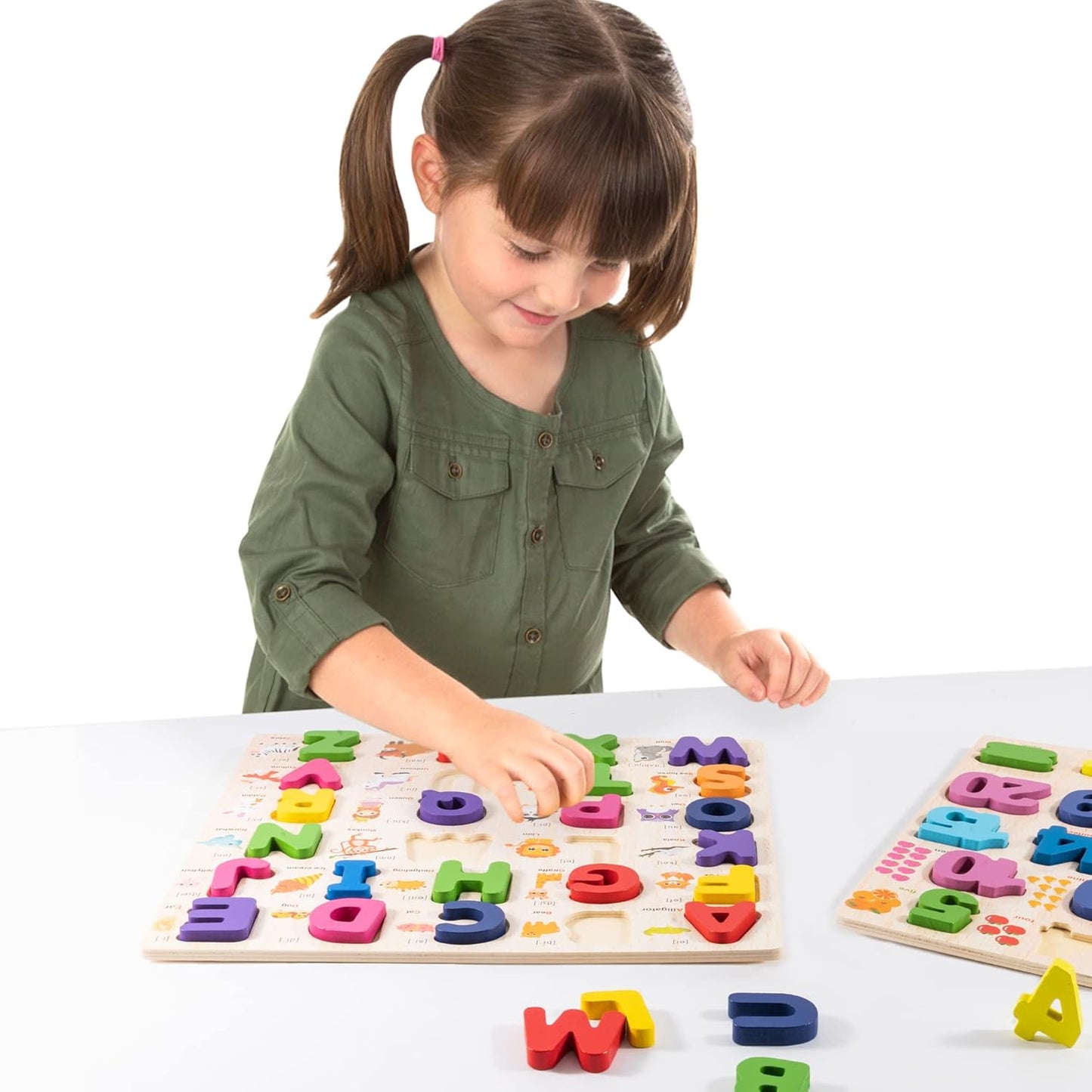 Wooden Alphabet Puzzle for Toddlers, 3 in 1 Lower Case Letter Puzzles ABC Uppercase & Lowercase & Number Puzzle Set for Preschoolers Kids Ages 3-5 Alphabet Learning Educational Toy