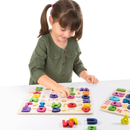 Wooden Alphabet Puzzle for Toddlers, 3 in 1 Lower Case Letter Puzzles ABC Uppercase & Lowercase & Number Puzzle Set for Preschoolers Kids Ages 3-5 Alphabet Learning Educational Toy