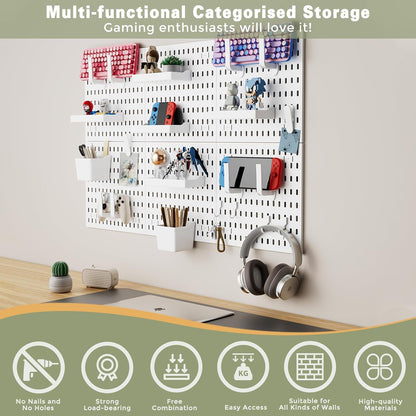 Pegboard Organizer Kit with 20 Accessories, Modular Hanging - 4 Pegboards & Tools for Kitchen, Home, Office - Wall Pegboard Organizer for Tools, and More - Peg Board Combination