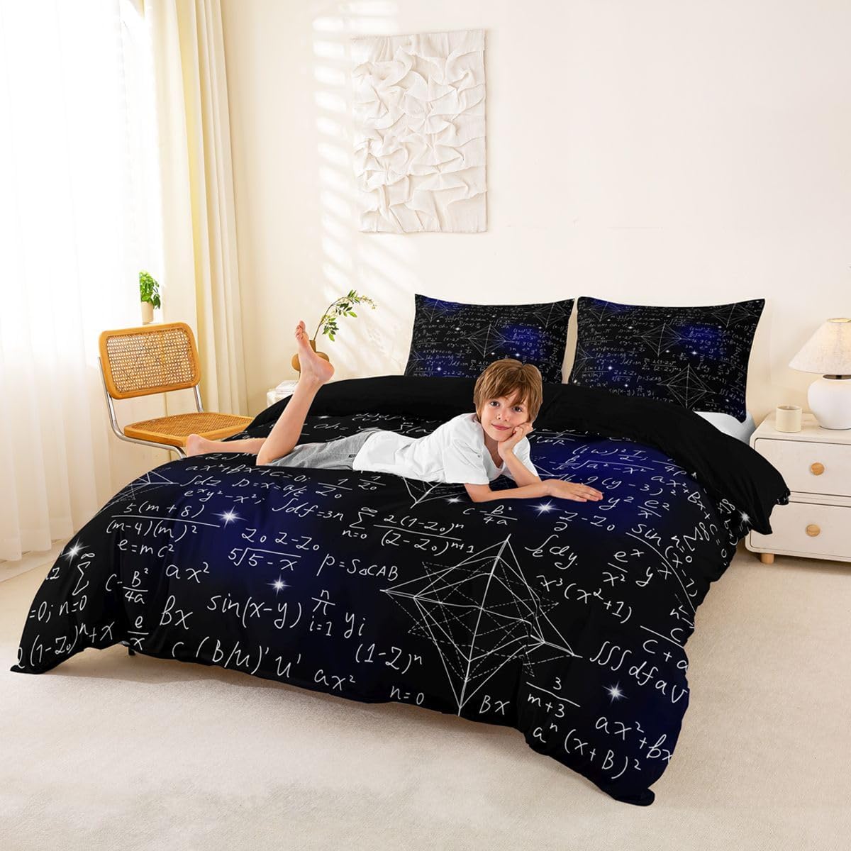 Erosebridal Chemistry Lab Bedding Set Twin Size Chemical Equation Duvet Cover for Boys Girls Chemical Elements Science Theme Comforter Cover Teens Kids Science Students Bedding School Dorm Room Decor