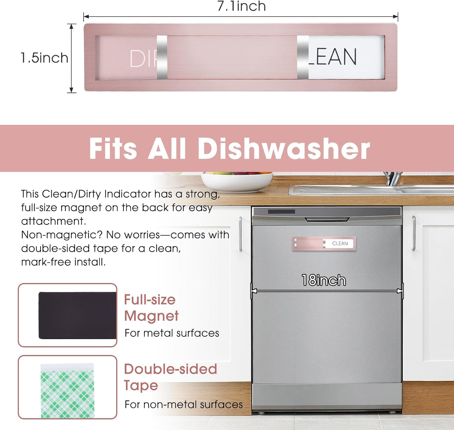 Clean Dirty Magnet for Dishwasher, Premium Stainless Steel, Dirty/Clean Speckled Design, Durable Magnet & Clear Indicators with Extra Tape (Silvery-Gray-01)
