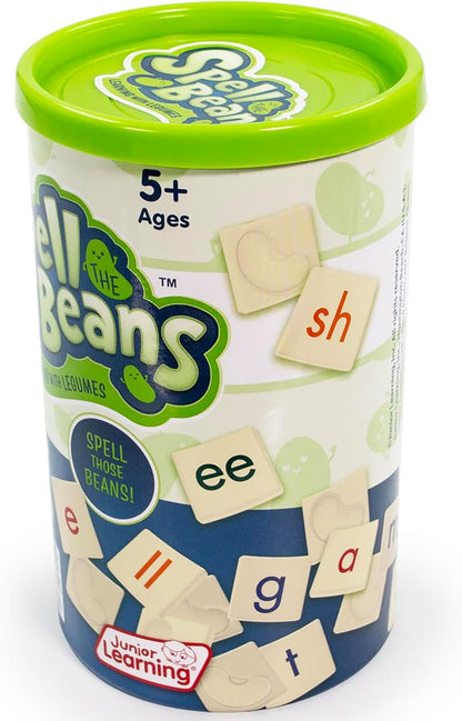 Junior Learning: Spell The Beans - Word Building Game, Tile Flipping & Collection Play, Color-Coded Letters, Early Reader & Literacy Skills, Kids 5+
