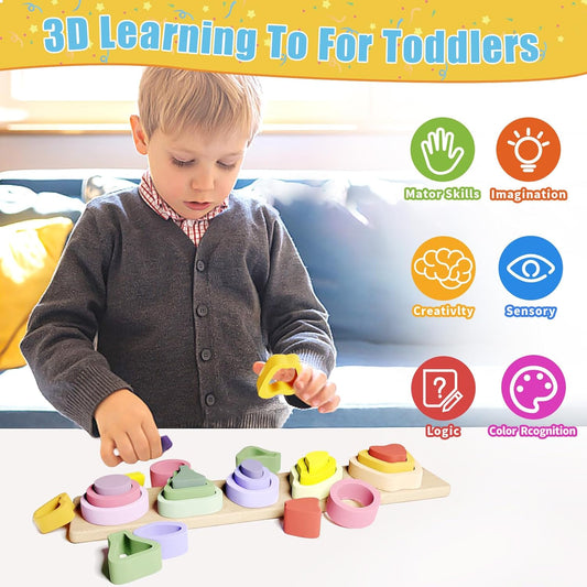 Symdiro Montessori Toys for 1 2 3 Year Old Boys Girls-Wooden Sorting & Stacking Toys for Baby Toddlers,Educational Shape Color Sorter Preschool Kids Gifts…