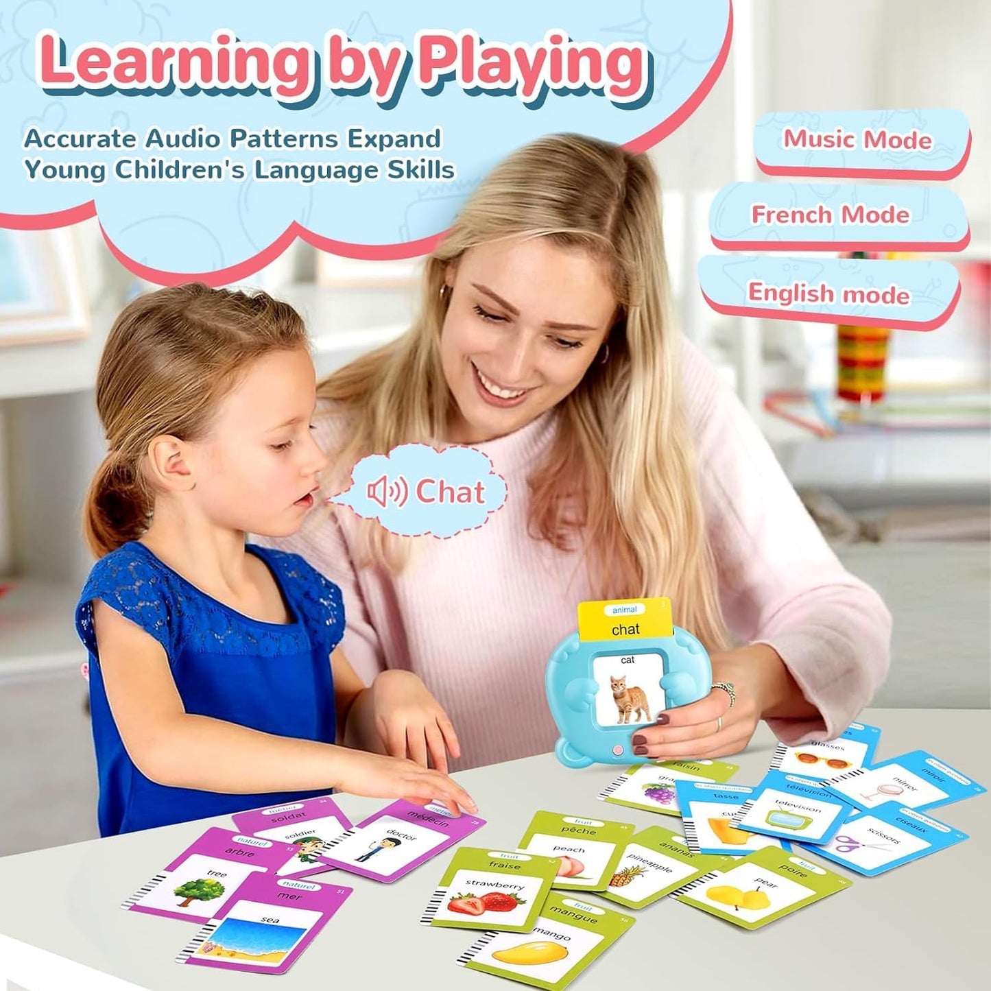 Spanish & English Talking Flash Cards for Toddler, Bilingual Flash Cards Learning Montessori Toys with 224 Sight Words, Speech Therapy Toys for Children Sensory Preschool Education