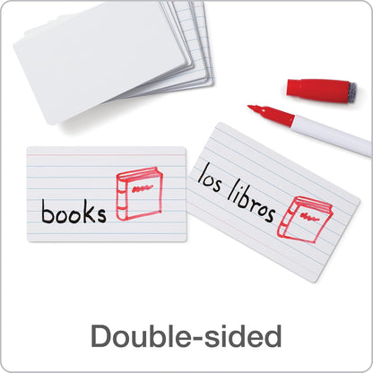Oxford Dry Erase Index Cards, 3x5 Ruled, Reusable Flash Cards, Double Sided Dry & Wet Erase Cards for Gaming, Study or Vocabulary, 100-Pack (63512)