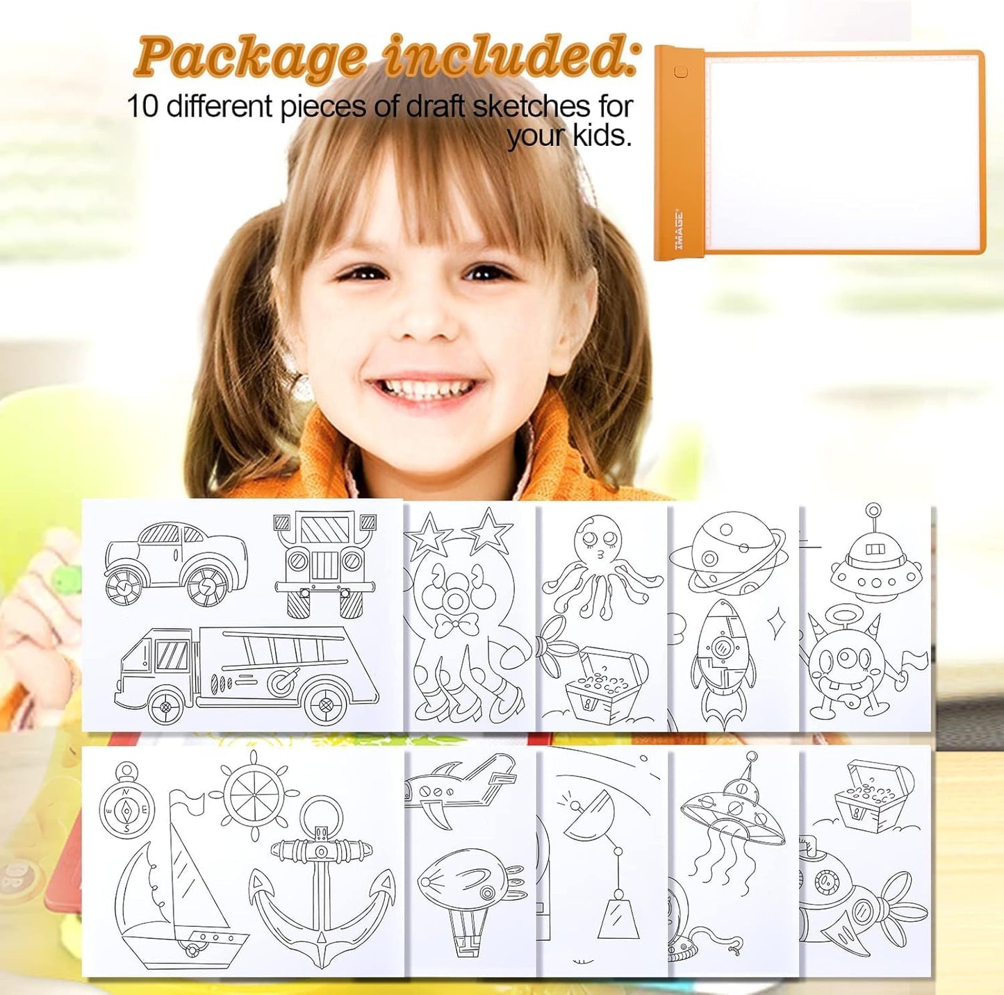 IMAGE Light Up Tracing Pad for Kids Drawing Tablet Board Children Portable Art Christmas Gift for Boys Girls Ages 6+ (Includes 10 Traceable Sheets and Two Clips), Durable & Fun Creative Toy(Blue)