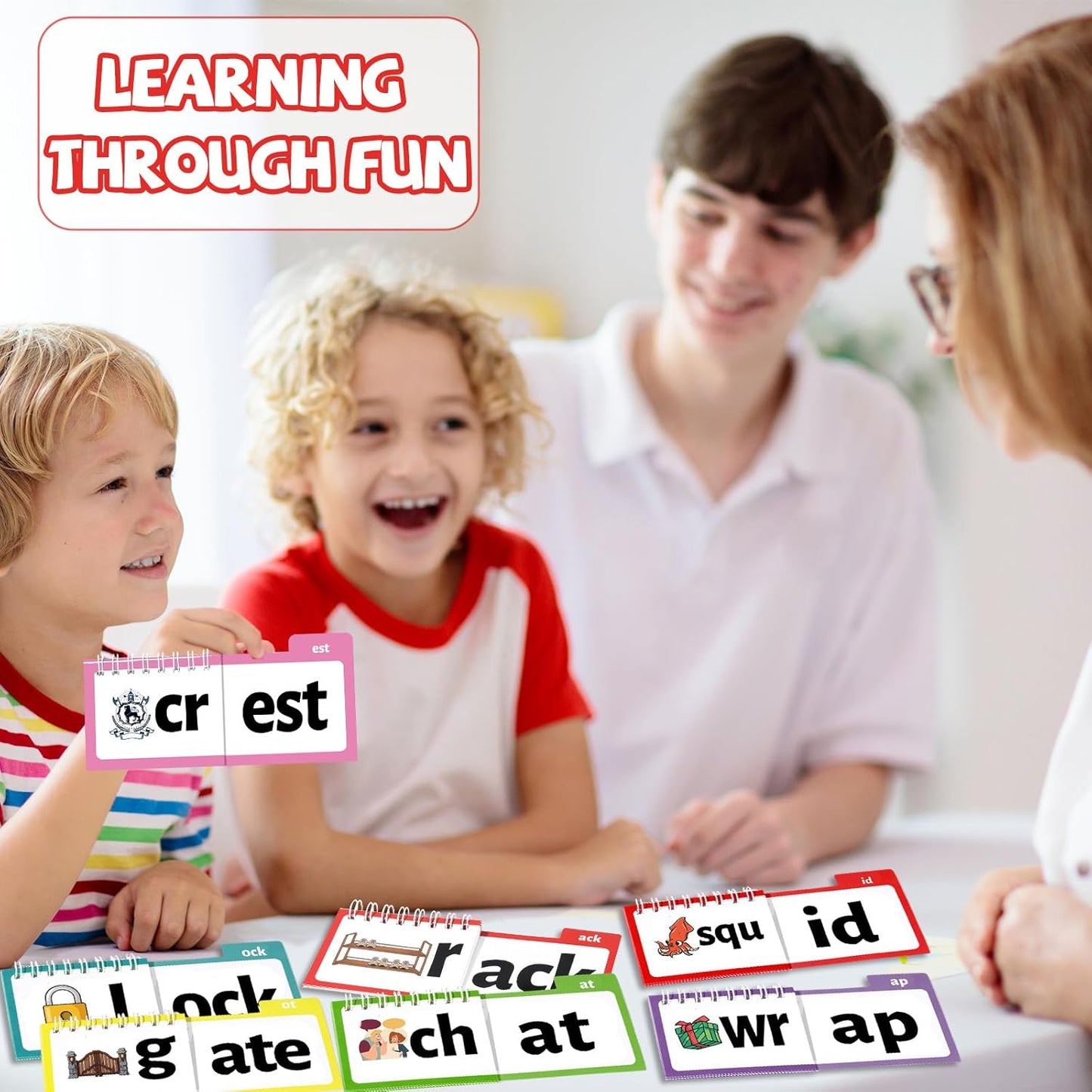 48 Word Family Build Book Spell Read and Rhyme Flip Activity Books Vocabulary Flashcards Kindergarten Sight Phonics Flashcard Learn to Read Activity Games for Kids Homeschool Supplies（Word Family)