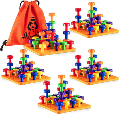 Shappy Toddler Peg Board Kids Montessori Colorful Stackable Toys 120 Pcs Pegs with 4 Foam Board 4 Learning Educational Toy for Preschool Color Recognition Counting Skill(Orange)