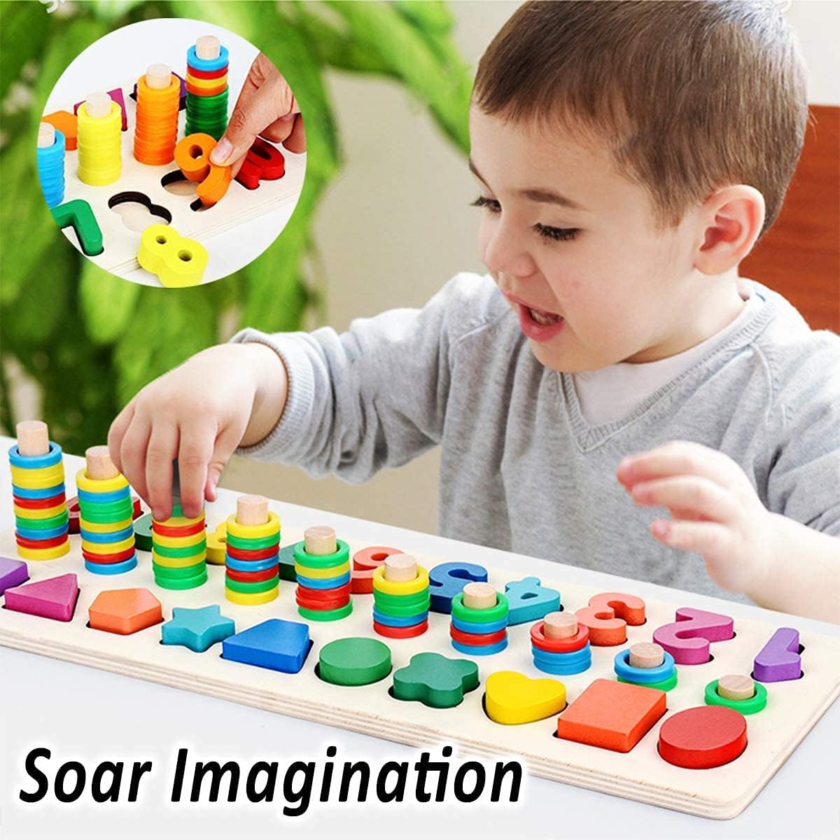 CozyBomB™ Educational Montessori Toys for 1 Year Old Toddlers - Wooden Puzzles Blocks Number Stacking Preschool Learning Activities Shape sorter Math Game Counters Baby Kids Ages 3 4 5 Years Old