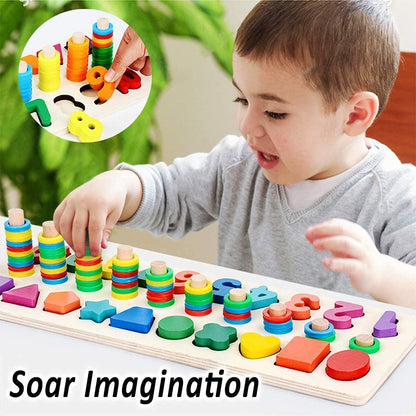 CozyBomB™ Educational Montessori Toys for 1 Year Old Toddlers - Wooden Puzzles Blocks Number Stacking Preschool Learning Activities Shape sorter Math Game Counters Baby Kids Ages 3 4 5 Years Old