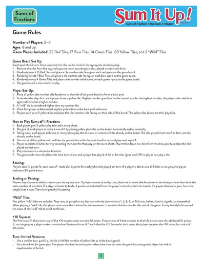 Didax Educational Resources Sum It Up! Sums of Fractions, Decimals, Integers