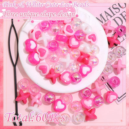 60PCS Purple Braids Beads 3 Styles Dreadlock Bead Accessories Cute Hair Jewelry AB Round Bead Decoration for Kids Girls