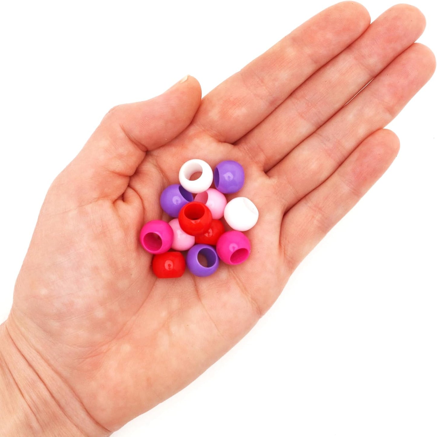 300 Acrylic Large Hole Beads for Crafts and for Hair 10mm x 12mm Acrylic Barrel Beads with 5.7mm Large Hole, Glossy Primary Assortment