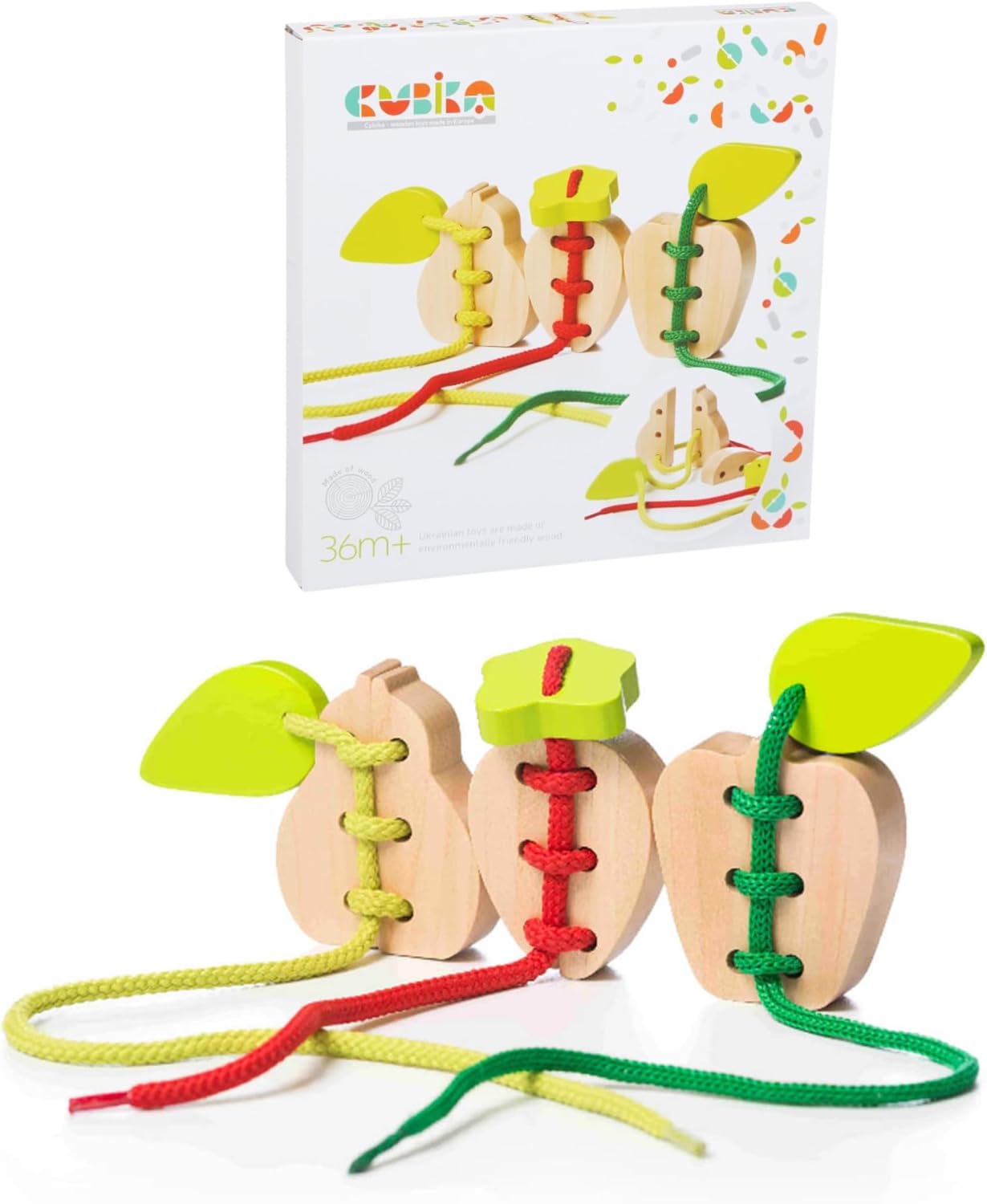 CUBIKA Wooden Flyring Cars Lacing Toy – Montessori Lacing Toy for Kids Ages 3+ – Wooden Lacing Cards with Threading String – Fine Motor Toy – FSC-Certified Wood, Travel Toy for Toddlers