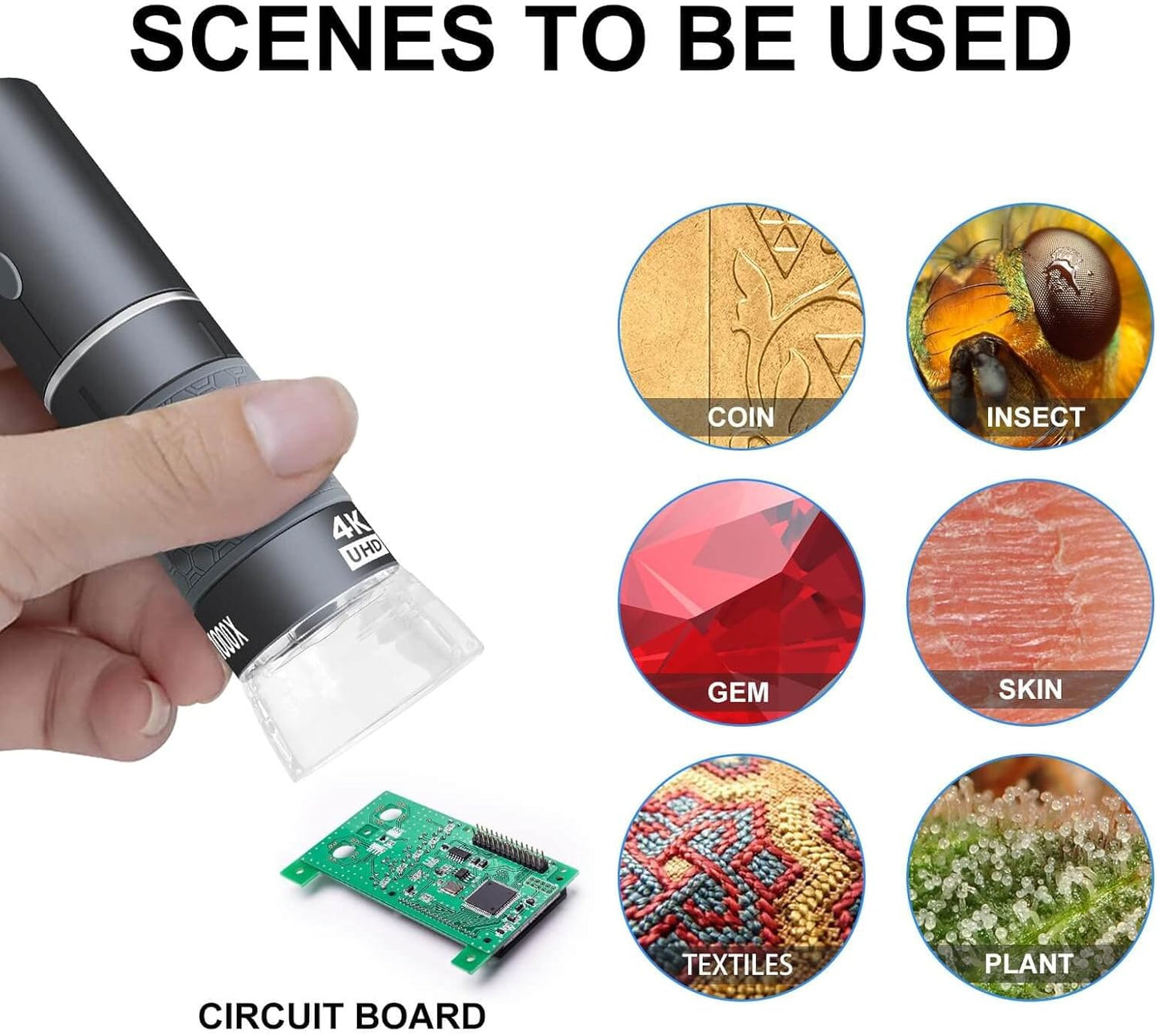 4K WiFi Microscope for iPhone Android PC, 50-1000X USB Digital Microscope Wireless Super HD Endoscope Camera Compatible with All Cellphones iPad Android Tablet Windows Mac Chrome Linux