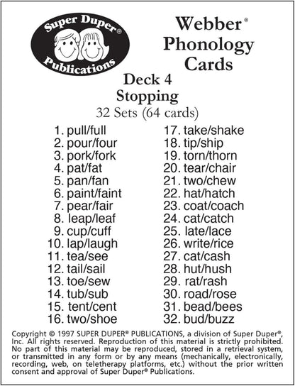 Super Duper Publications | Webber® Illustrated Phonology Stopping Minimal Pair Card Deck | Educational Learning Resource for Children