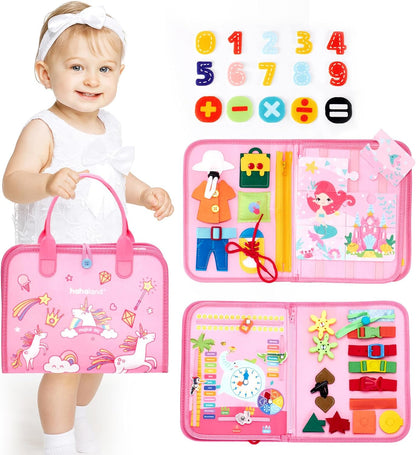 hahaland Busy Board for Toddlers - Montessori Toys Preschool Learning Activities with Life Skills, Alphabet, Number, Shape, Color, Animal, Weather - Toddler Boy Learning Educational Toys, Travel Toys