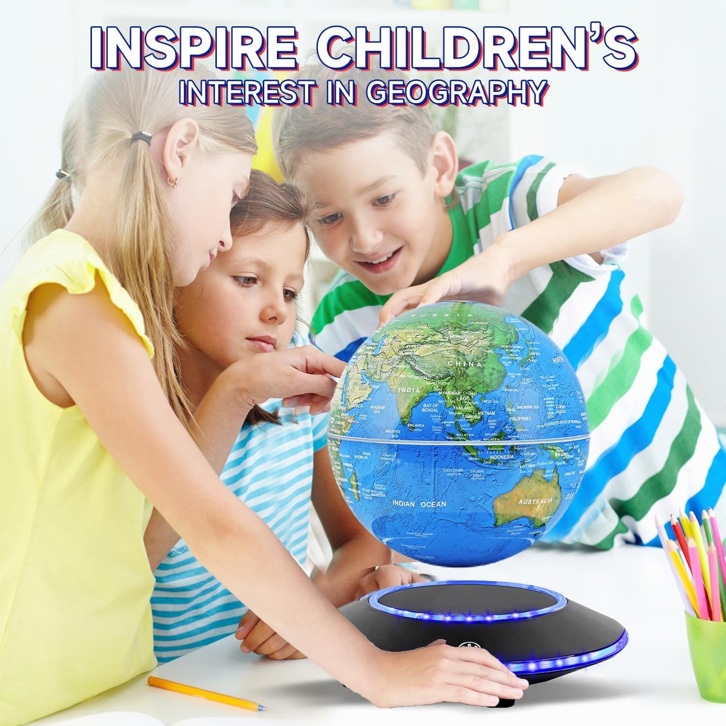 Magnetic Levitating Globe,Cool Gadgets Auto- Rotating Globes Floating Globe World Map Office Decor with LED Light Base for Children Educational Gift Home Office Desk Decoration (6 Inch)