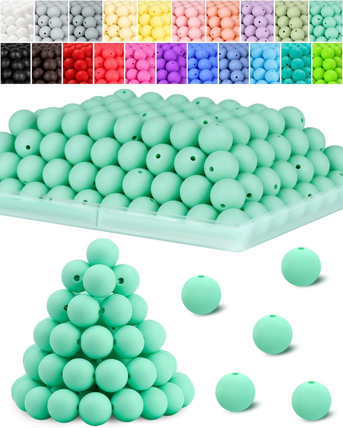 120PCS FIVEIZERO Silicone Beads for Keychain Making, 15mm Glacier Gray Round Silicone Rubber Focal Beads Bulk for DIY Crafts, Bracelets, Necklaces, and Pens