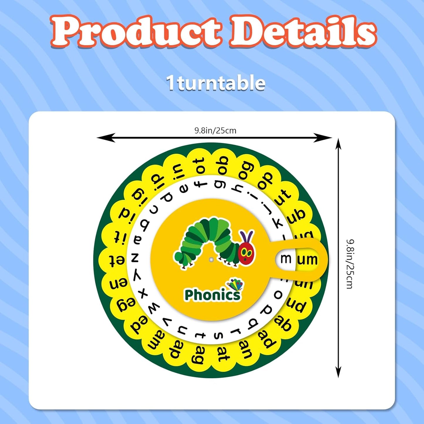 Caterpillar Learning Wheel Phonics Games Flash Cards Sight Word Games Spinners Wheel for Kids Spelling Games Toddler Learning Activities