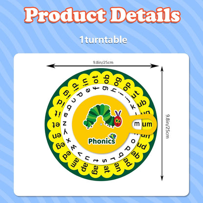 Caterpillar Learning Wheel Phonics Games Flash Cards Sight Word Games Spinners Wheel for Kids Spelling Games Toddler Learning Activities