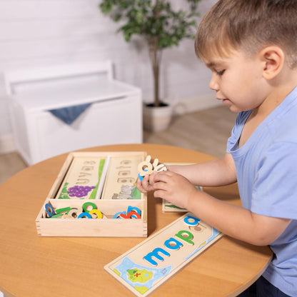 Melissa & Doug See & Spell Wooden Educational Toy with 8 Double-Sided Spelling Boards and 64 Letters Preschool Learning Activities, See & Spell Learning Toys for Kids Ages 4+