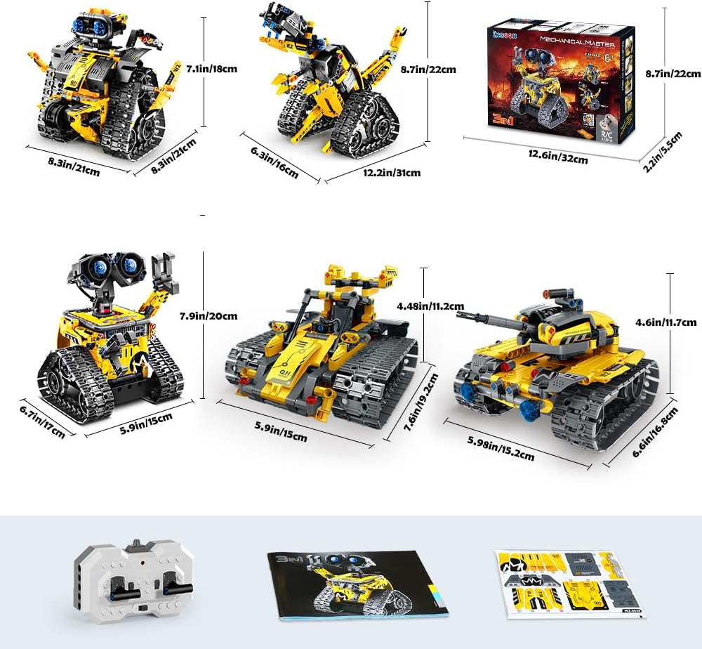 INSOON Robot Toys for Kids Building Set, 520 PCS App & Remote Control Robotics Kit, 5-in-1 RC Wall Robot Engineer Dinosaur Building Block Toy Gift for Kids 6 7 8 9 10 11 12+ Years Old Boys Girls