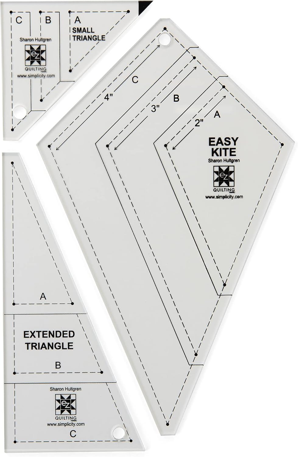 EZ Quilting 8829477 Acrylic Kite Quilting Template Set, Sizes 2.75" x 4.75", 4.25" x 7", and 5.625" x 9.625", 3pcs
