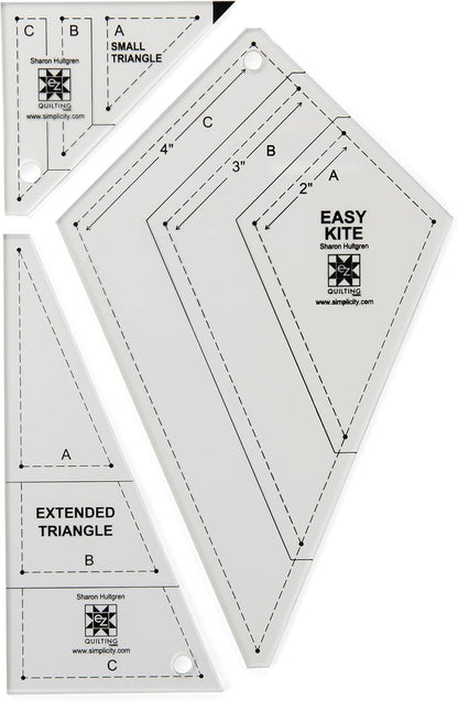 EZ Quilting 8829477 Acrylic Kite Quilting Template Set, Sizes 2.75" x 4.75", 4.25" x 7", and 5.625" x 9.625", 3pcs