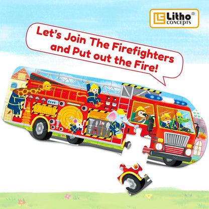 Big Red Fire Truck 4-Foot Long Jumbo Floor Puzzle - 24 Extra-Large Pieces, Fun Educational Toy for Kids Ages 3+, Durable & Easy to Assemble