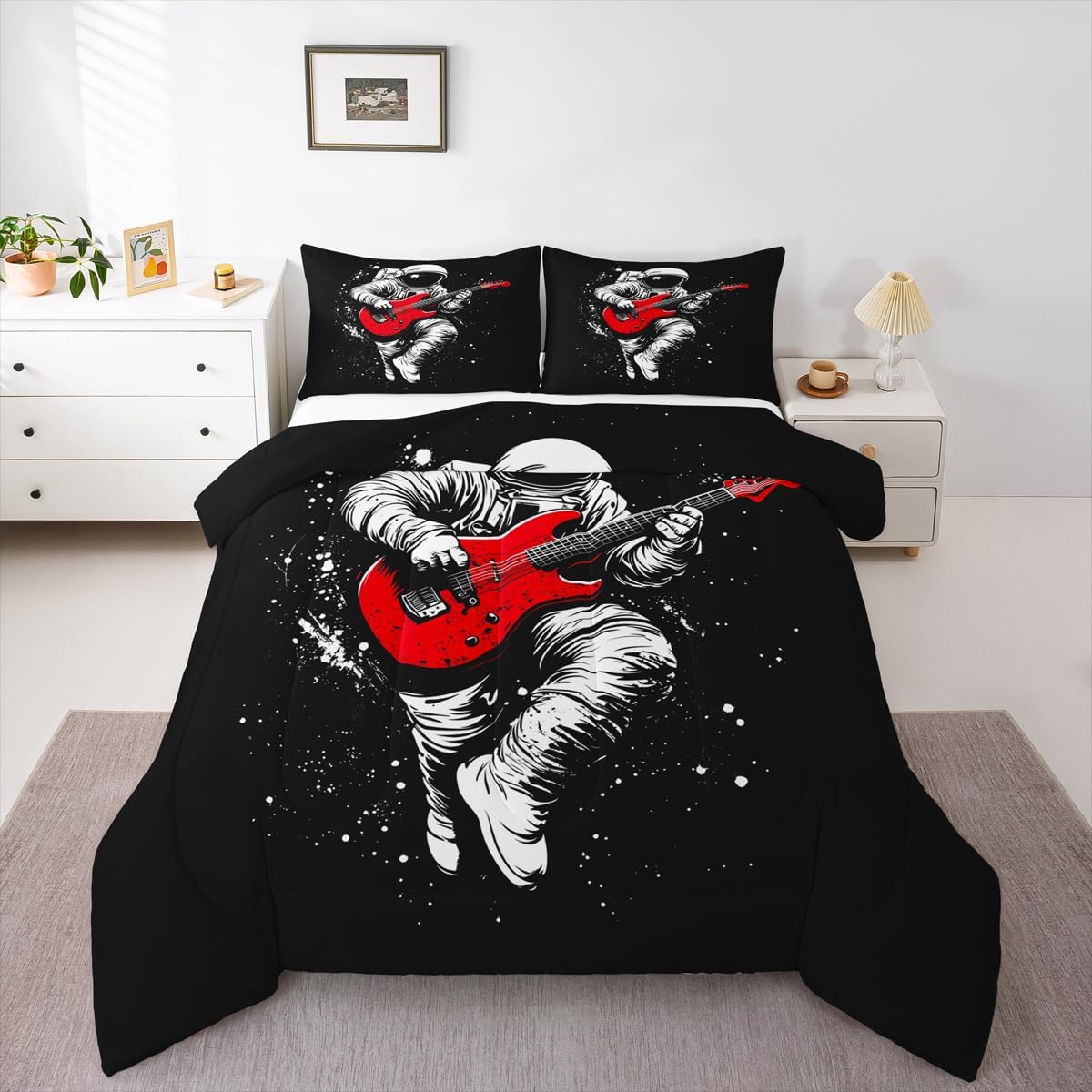 Erosebridal Drum Kit 3D Print Kids Comforter Sets Rock Music Themed Full Bedding Set for Boys Girls Musical Pattern Comforter Set,Colorful Retro Style Quilt Duvet 3 Pcs