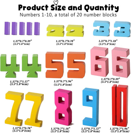 BESTAMTOY 20PCS Montessori Inspired Wooden Number Building Blocks-Wooden Blocks for 3+ Years Old Kids 1-10 Number Game Balance Competition Toy – Unlock Your Kids Potential