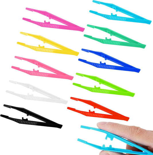 Thrymme Plastic Tweezers for Kids, 10Pcs+10Colors Tweezers for Kids for DIY Craft Jewelry Making Family School Beading, for Adult and Kid