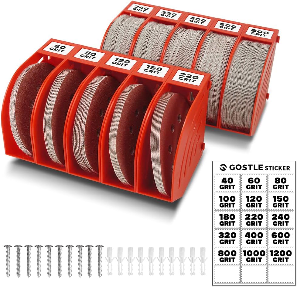 5 Inch Professional Sanding Discs Storage Bins - 8 Bins Set for Efficient Organization, Offset Snap-On Connection, Grit Classification, Space-Saving Design and Versatile Application, Red