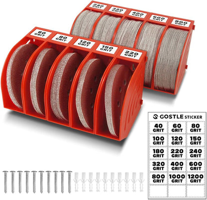 5 Inch Professional Sanding Discs Storage Bins - 8 Bins Set for Efficient Organization, Offset Snap-On Connection, Grit Classification, Space-Saving Design and Versatile Application, Red