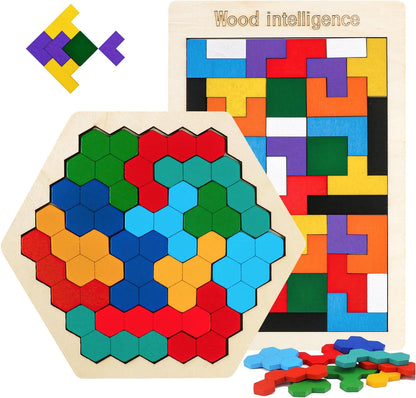 Wooden Puzzles Blocks Brain Teasers Logic Games for Classroom & Party Times,Jigsaw Puzzle Intelligence STEM Montessori Educatioanl IQ Toys Games for Kids Boys Girls Ages 3+ (3 Pack)