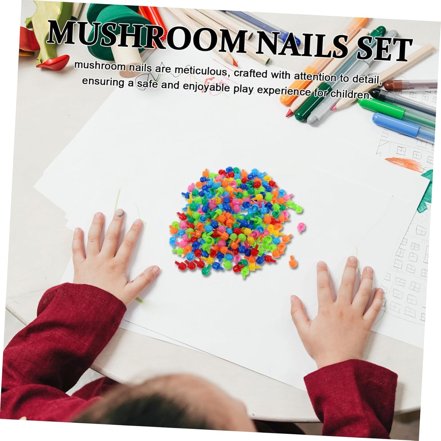 Beaupretty 592PCS Mushroom Nails Pegboard Puzzle for Creative DIY Handcraft Small Pegs Enhances Fine Motor Skills and Cognitive Development Educational Jigsaw Game
