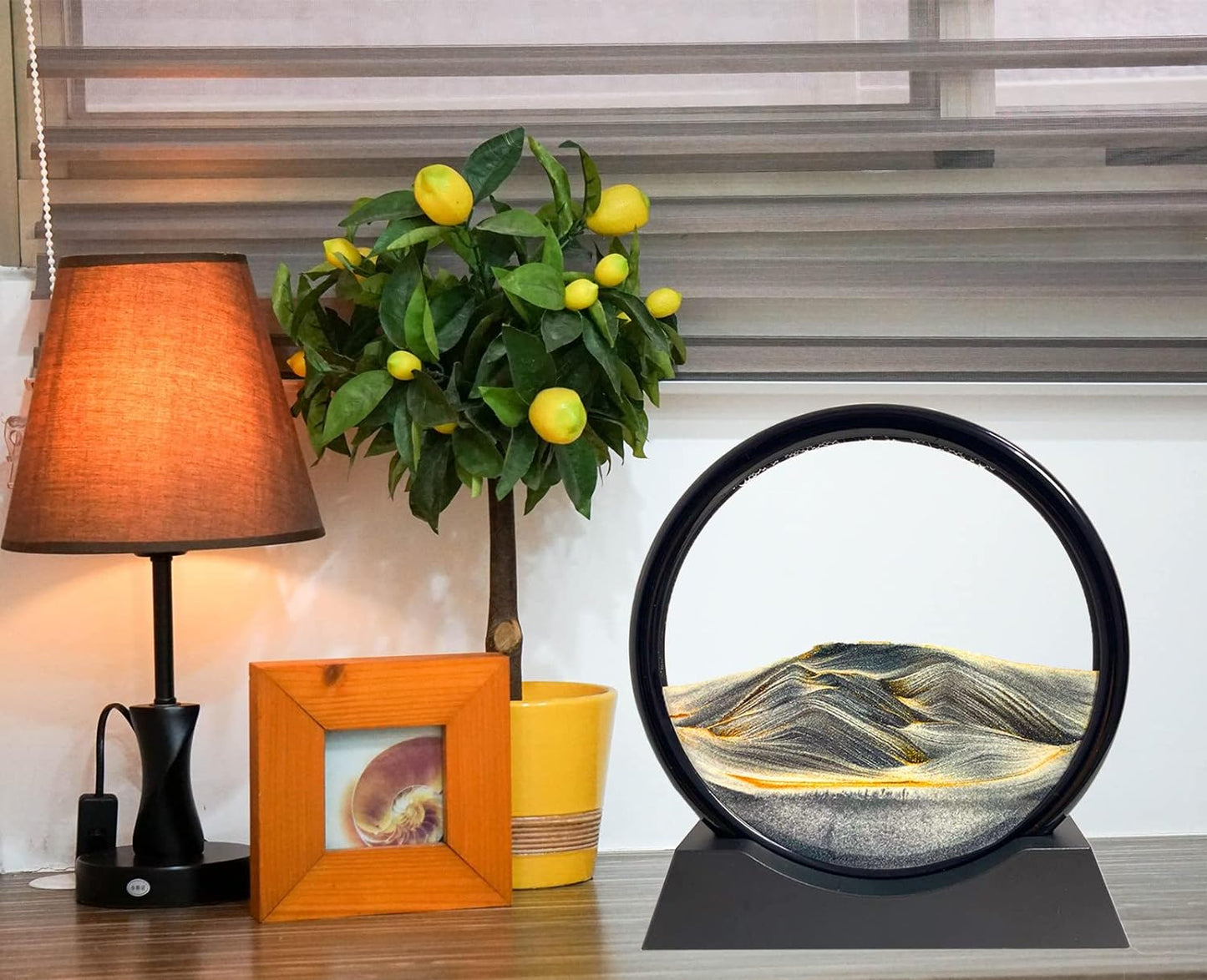 SANDCLE Moving Sand Art Liquid Motion - Moving Sand Art Picture Decor 3D Deep Sea Sandscape, Round Glass Frame Display Flowing Sand Relaxing Toy for Desktop Home Office Work Decoration(Blue, 12")
