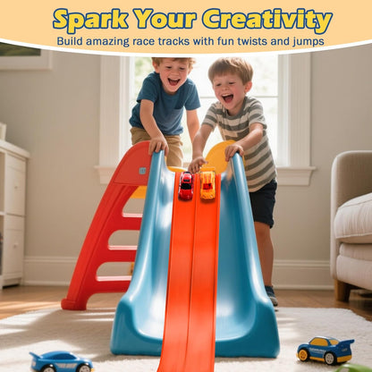 Flex Tracks 15 Ft Starter Set Flexible Race Track for Kids 3+, Flexible Car Track Race Car Ramp Track Compatible with Diecast 1/64th Cars, Portable Rolls Up Race Tracks with Strong Suction Cups