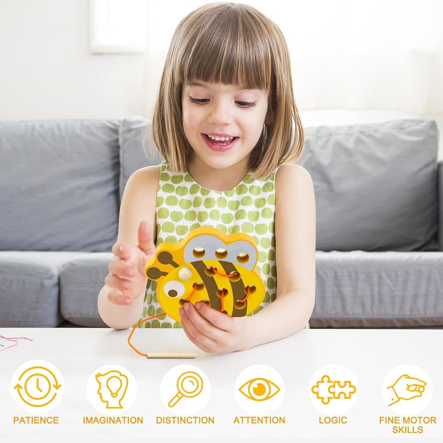 Sealive Early Development Wooden Lacing Toys, Montessori Activity Caterpillars Eat Apple and Kids Cheese Toys, Children Learning Educational Wood Block Puzzles for Toddlers Boys Girls