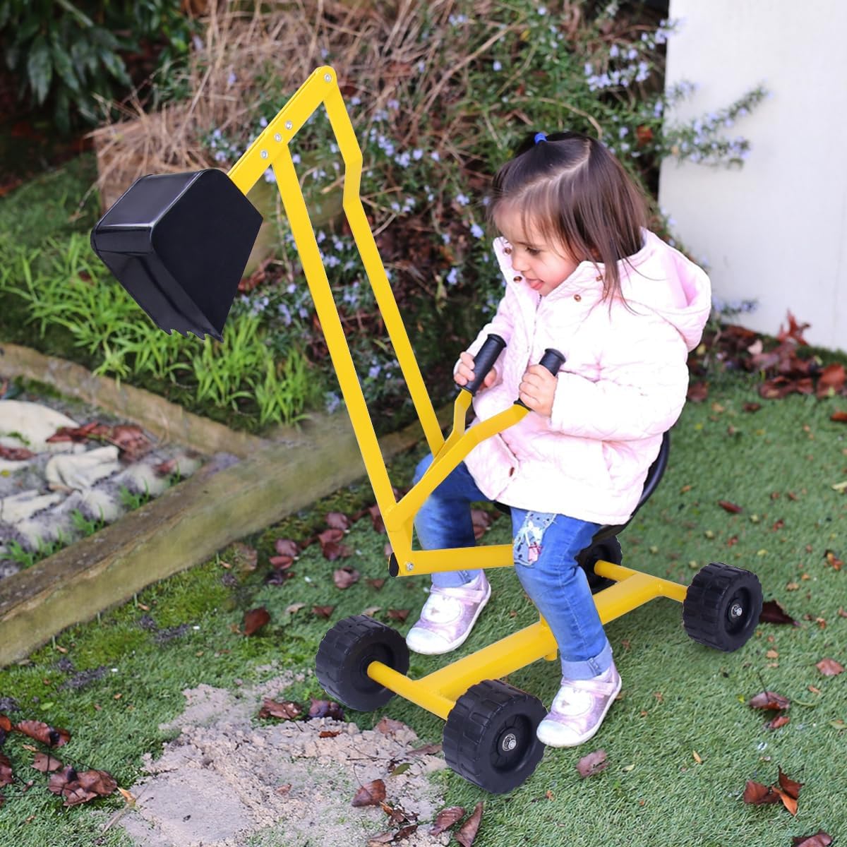 Costzon Kids Ride on Sand Digger with Wheels, Heavy Duty Steel Digging Scooper Excavator Crane with 360° Rotatable Seat for Dirt, Snow, Beach, Outdoor Sandbox Play Toy