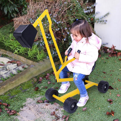 Costzon Kids Ride on Sand Digger with Wheels, Heavy Duty Steel Digging Scooper Excavator Crane with 360° Rotatable Seat for Dirt, Snow, Beach, Outdoor Sandbox Play Toy