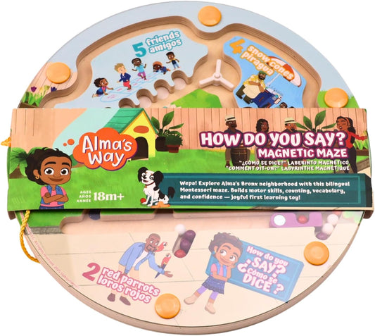 Upbounders® Alma’s Way™ “How Do You Say?” Bilingual Montessori Magnetic Maze – Spanish & English Learning Toy for Toddlers 18 Months+ – Fine Motor & First Words Play