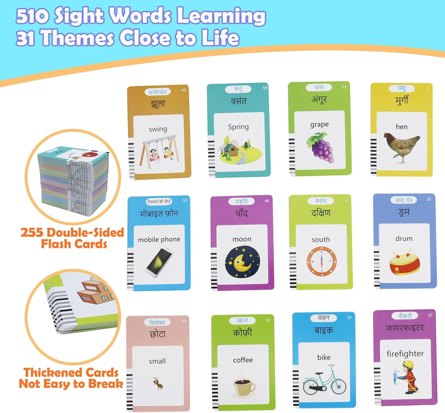 Spanish & English 510 Words Alphabet Bilingual Talking Flash Cards for 3-8 Years Toddlers, Pocket Speech Buddy Therapy Autism Toys, Educational Learning Interactive Toy for Boys Girls Kids Gifts Blue