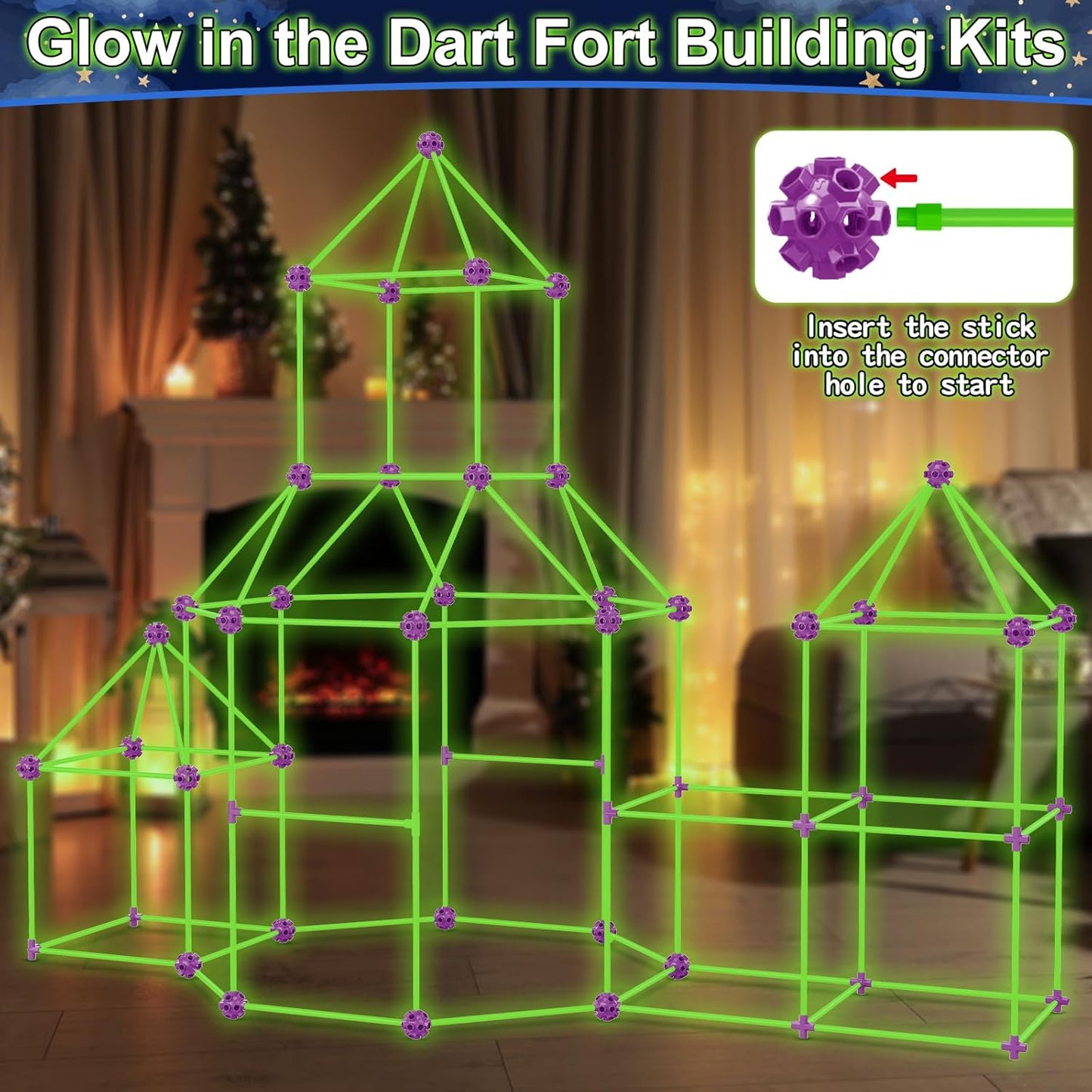 V-Opitos 140 Pack Glow in The Dart Fort Building Kits for Kids Age 4, 5, 6, 7, 8+ Years Old, STEM Building Toys for DIY Castles, Tunnels, Ideal Christmas, Birthday Gifts for Boys & Girls