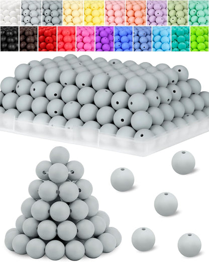 120PCS FIVEIZERO Silicone Beads for Keychain Making, 15mm Glacier Gray Round Silicone Rubber Focal Beads Bulk for DIY Crafts, Bracelets, Necklaces, and Pens